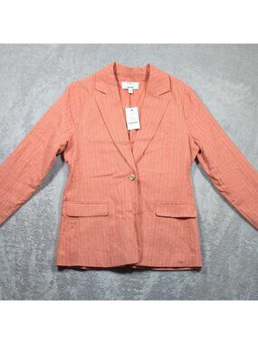 Sonoma Collaboration Linen Blend Blazer Jacket Womens Sz Medium Pink Pin Striped